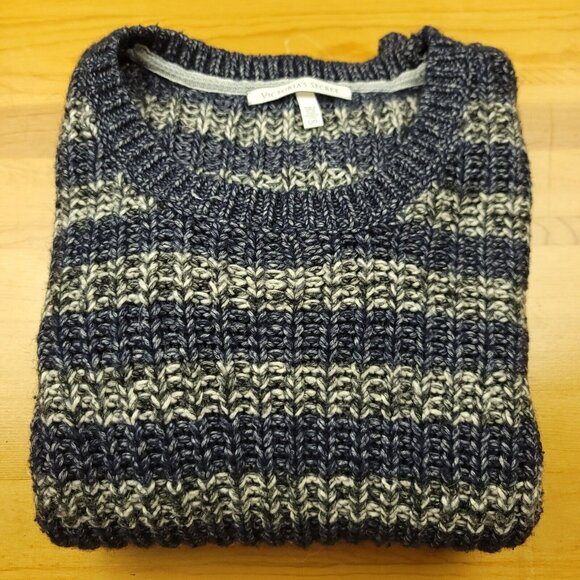 Victorias‎ Secret Womens L Sweater Bulky Blue Gray Stripe Chunky Knit Wool Blend - Picture 12 of 13
